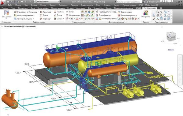3D-модель оборудования, арматуры и трубопроводов, выполненная с помощью Model Studio CS Трубопроводы